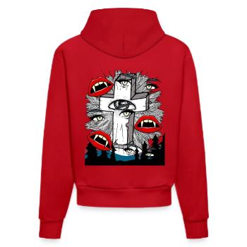 Halloween Horror Vampir Kreuz - Organic Fitted Hoodie Made in EU - Rot - Hinten