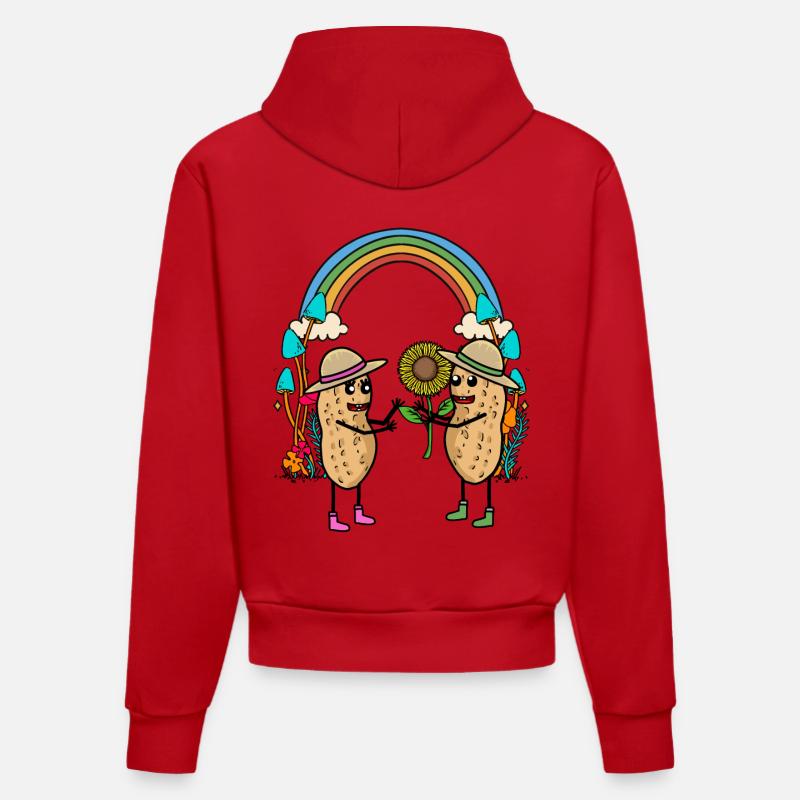 Cacahuète arc-en-ciel amis amitié fleur - Sweat à capuche bio ajusté fabriqué en UE - rouge