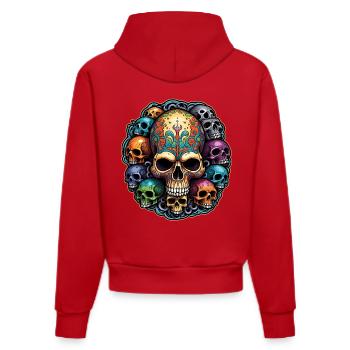 Grand crâne décoratif avec de petits crânes - Sweat à capuche bio ajusté fabriqué en UE - rouge - Dos