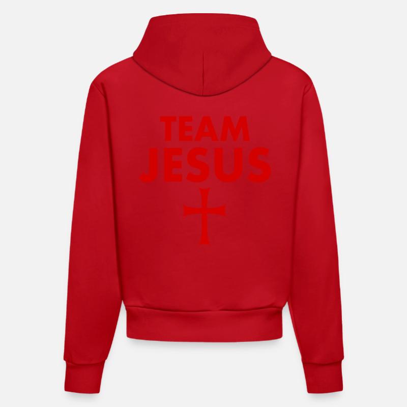 Croix de Jésus de l’équipe - Sweat à capuche bio ajusté fabriqué en UE - rouge