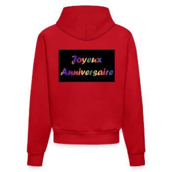 HAPPY BIRTHDAY. JOYEUX ANNIVERSAIRE. ANNIVERSAIRE. - Sweat à capuche bio ajusté fabriqué en UE - rouge - Dos