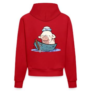 Marin, Bateau, Capitaine, Marin, Cochon, Porcelet - Sweat à capuche bio ajusté fabriqué en UE - rouge - Dos