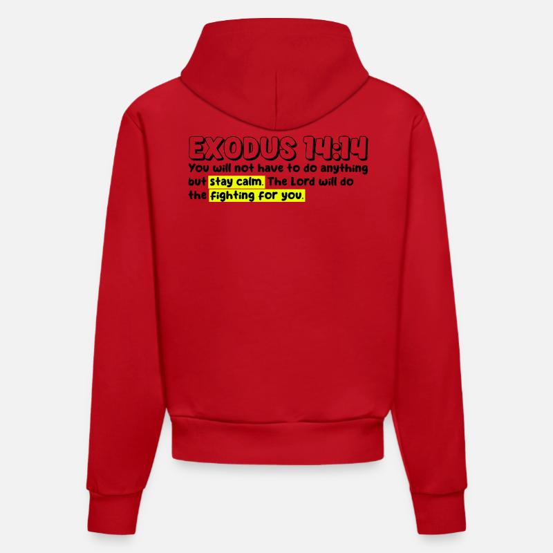 Exode 14:14 | Citation de la Bible - Sweat à capuche bio ajusté fabriqué en UE - rouge