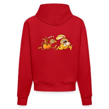 Easter Bunny Stealing an Egg from a Furious Hen - Organic Fitted Hoodie Made in EU - red - Back