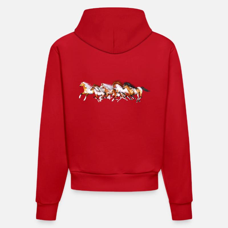 Troupeau de chevaux sauvages - Sweat à capuche bio ajusté fabriqué en UE - rouge