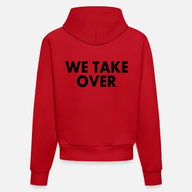 We take over - Sweat à capuche bio ajusté fabriqué en UE - rouge