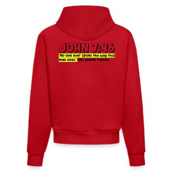 Johannes 7:46 | Bibelzitat - Organic Fitted Hoodie Made in EU - Rot - Hinten