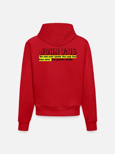 John 7:46 | Bible Quote - Organic Fitted Hoodie Made in EU - red