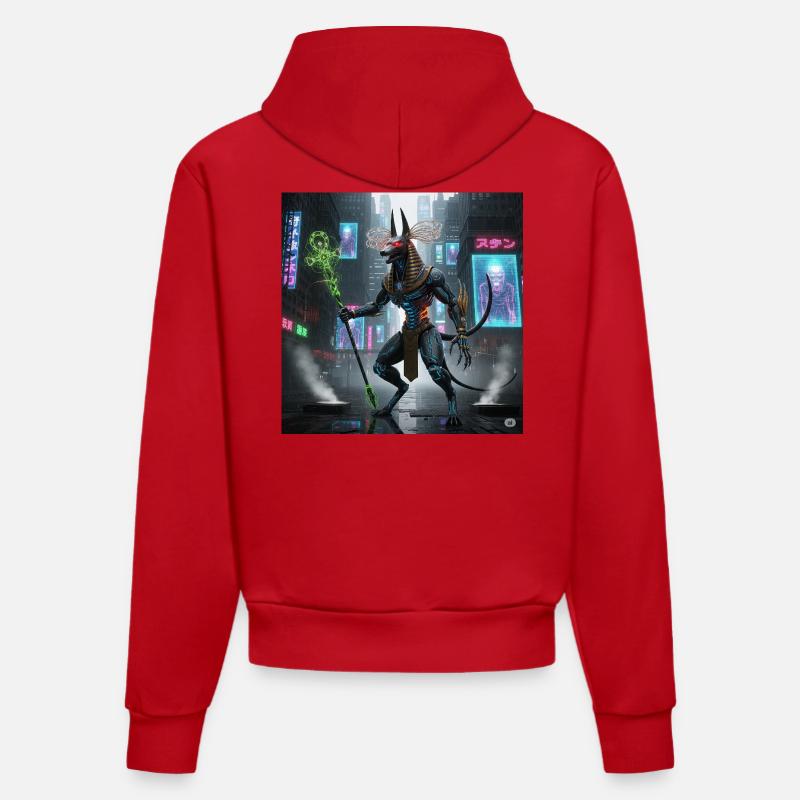 Anubis mécano en néon urbain - Sweat à capuche bio ajusté fabriqué en UE - rouge