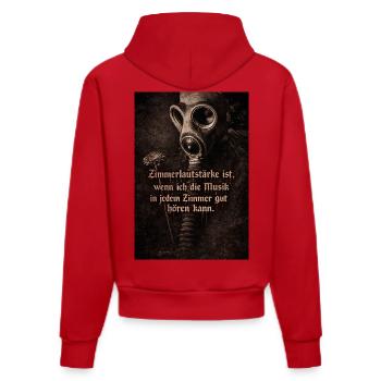 Gasmaske und Blume mit Spruch - Organic Fitted Hoodie Made in EU - Rot - Hinten