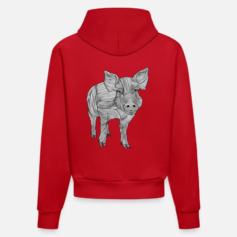 Lignes art cochon #pig - Sweat à capuche bio ajusté fabriqué en UE - rouge