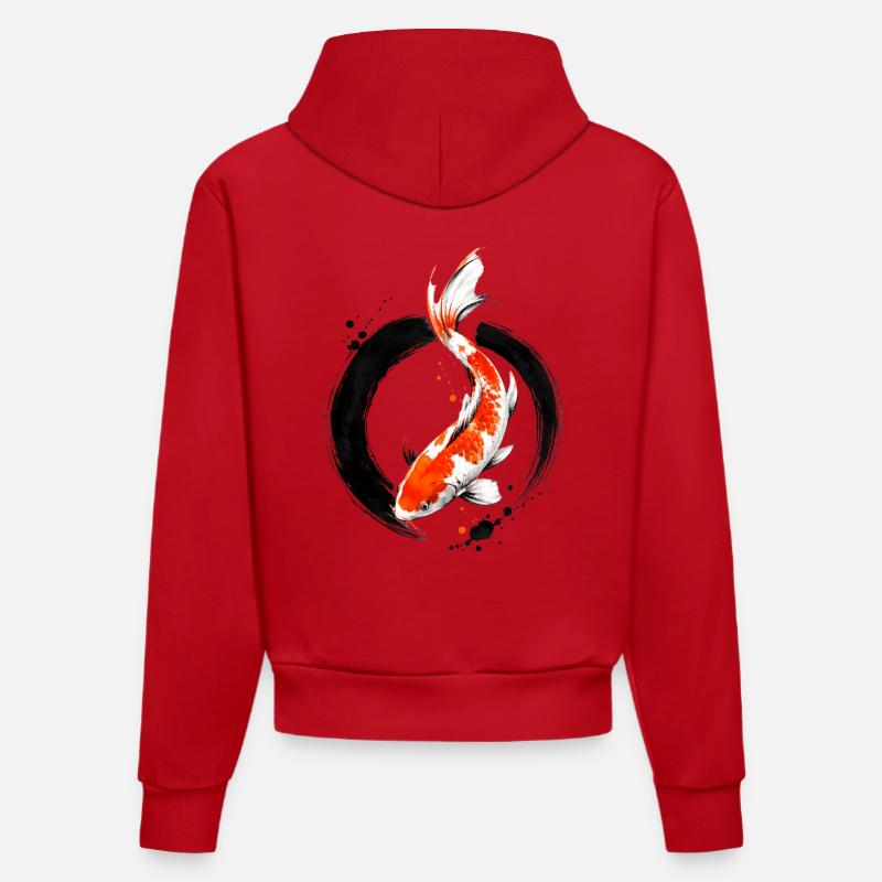 Cercle d’encre Zen Koi - Sweat à capuche bio ajusté fabriqué en UE - rouge
