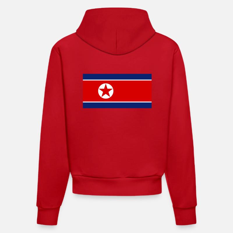 Drapeau national de la Corée du Nord - Sweat à capuche bio ajusté fabriqué en UE - rouge