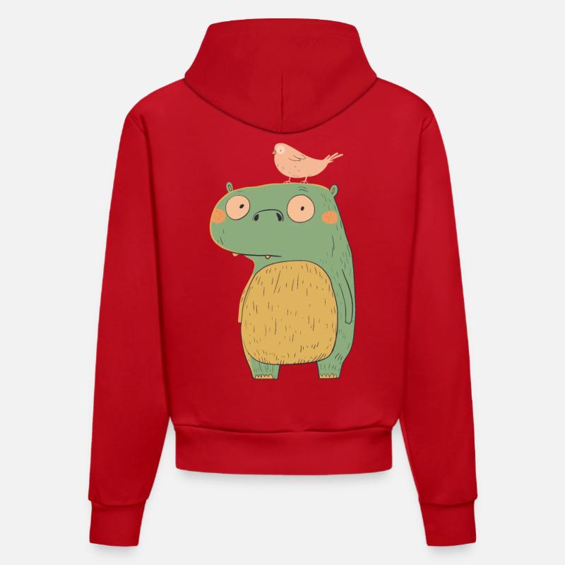 Petit monstre | © M2-D2 - Sweat à capuche bio ajusté fabriqué en UE - rouge
