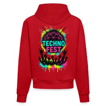Musik Techno Fest Rave Crowd Festival Nacht - Organic Fitted Hoodie Made in EU - Rot - Hinten