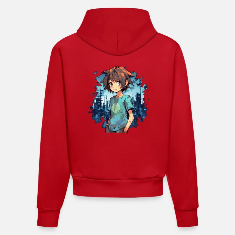 Garçon d’anime - Sweat à capuche bio ajusté fabriqué en UE - rouge