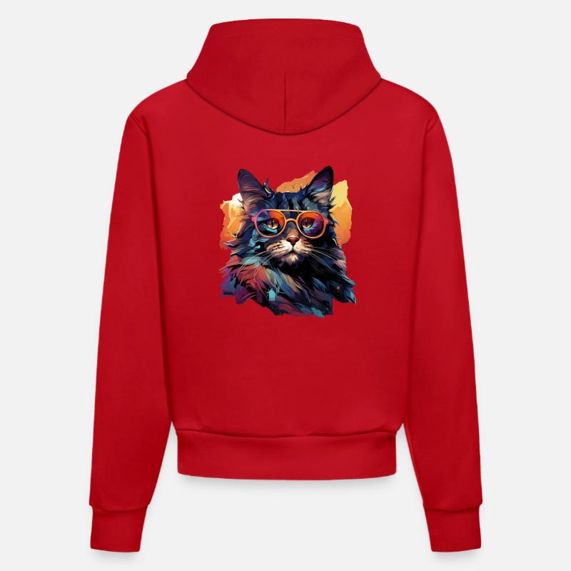 Chat - Sweat à capuche bio ajusté fabriqué en UE - rouge
