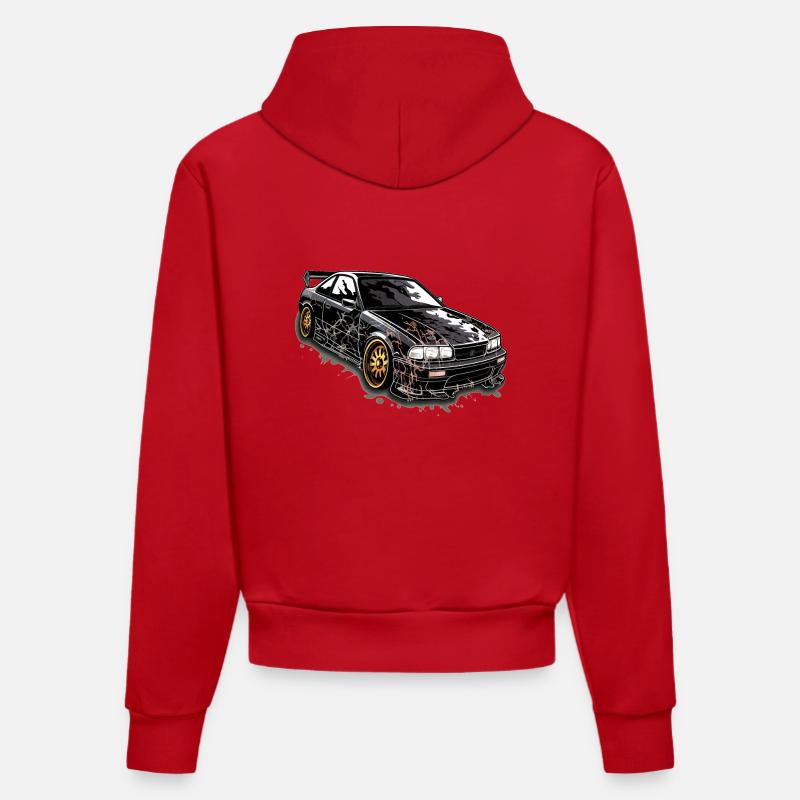 Voiture - Illustration - Sweat à capuche bio ajusté fabriqué en UE - rouge