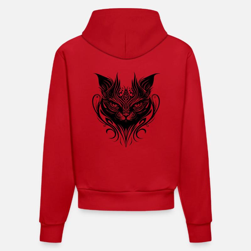 Chat de tatouage tribal - Sweat à capuche bio ajusté fabriqué en UE - rouge