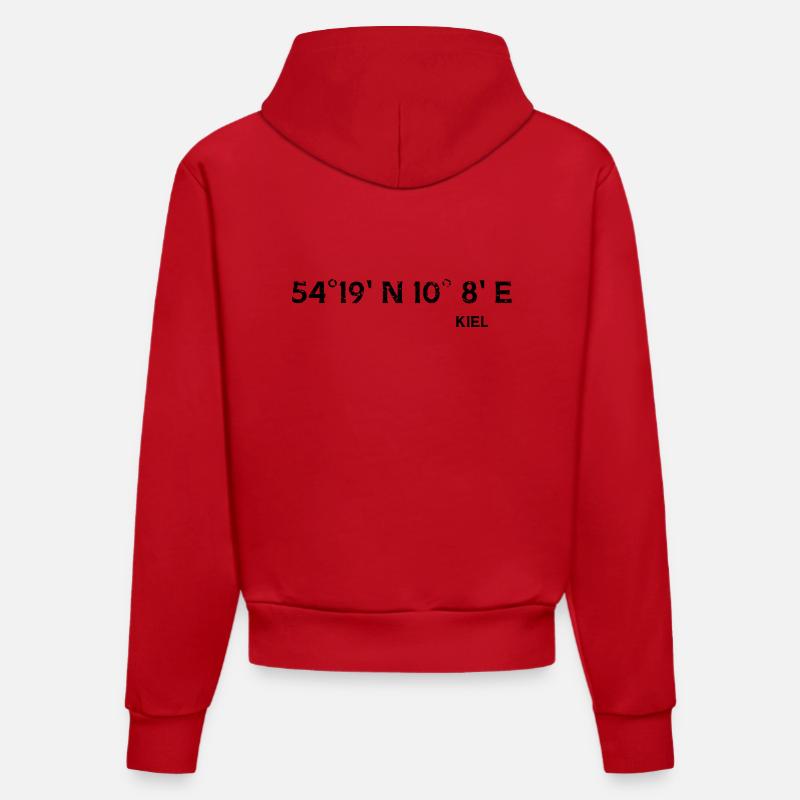 Coordonnées de Kiel - Sweat à capuche bio ajusté fabriqué en UE - rouge