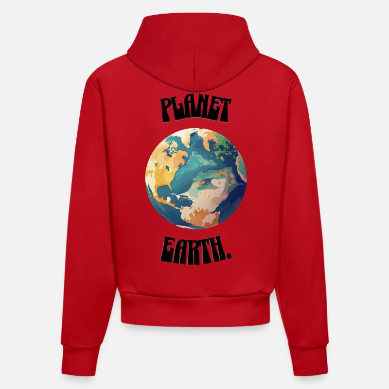 Planète Terre. - Sweat à capuche bio ajusté fabriqué en UE - rouge