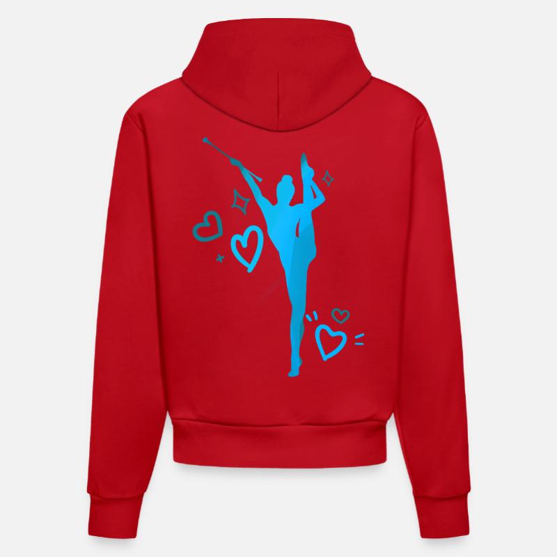 Twirleuse coeurs bleu - Sweat à capuche bio ajusté fabriqué en UE - rouge
