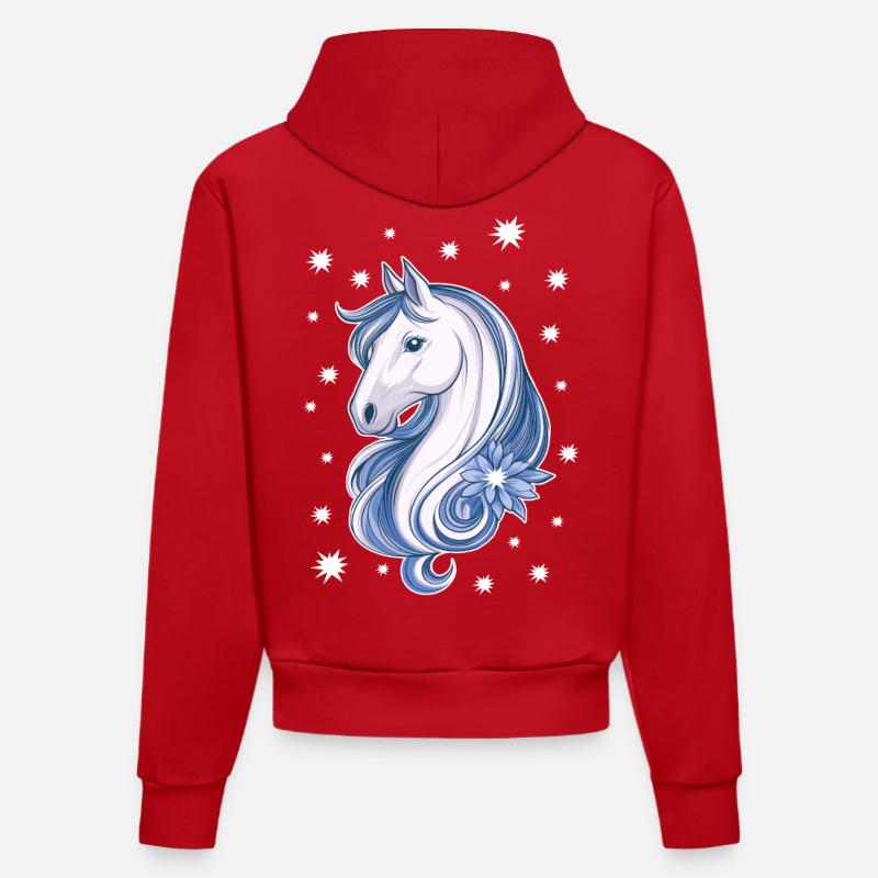 Cheval avec des étoiles - Sweat à capuche bio ajusté fabriqué en UE - rouge
