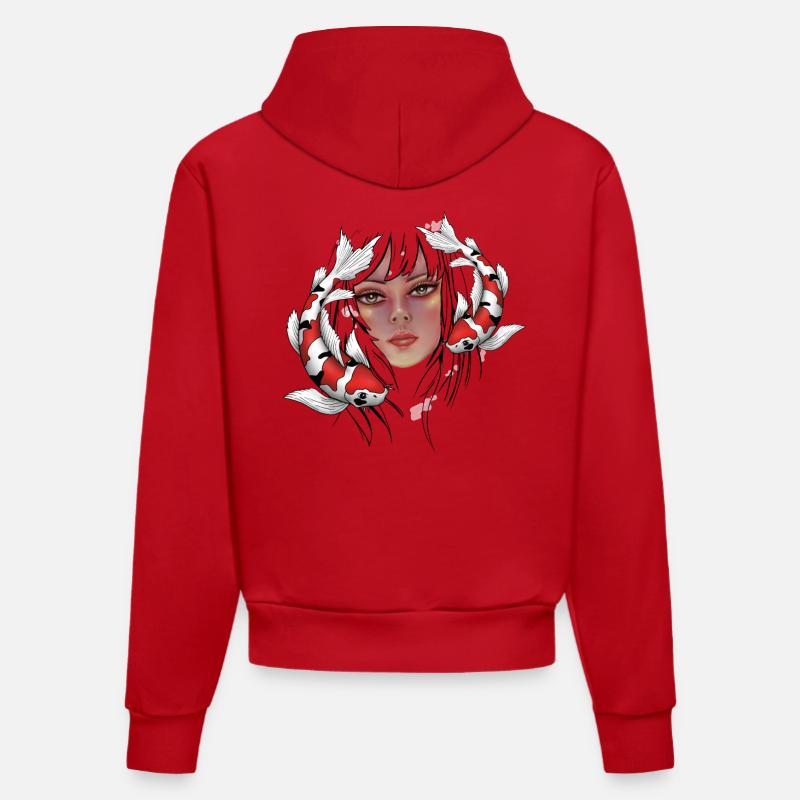 Filles avec carpe Koi - Sweat à capuche bio ajusté fabriqué en UE - rouge