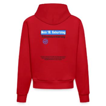 18 Jahr Gästebuch Teilnahmeerklärung 18 Geburtstag - Organic Fitted Hoodie Made in EU - Rot - Hinten