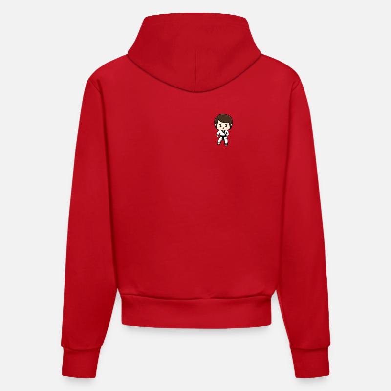 Karaté Guerrier Ceinture Noire Kawaii - Sweat à capuche bio ajusté fabriqué en UE - rouge