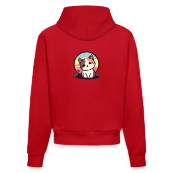 Niedliche Katze mit Sonnenuntergangshintergrund - Organic Fitted Hoodie Made in EU - Rot - Hinten