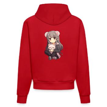 Kawaii Girl Anime Manga Girl and Cat - Organic Fitted Hoodie Made in EU - red - Back