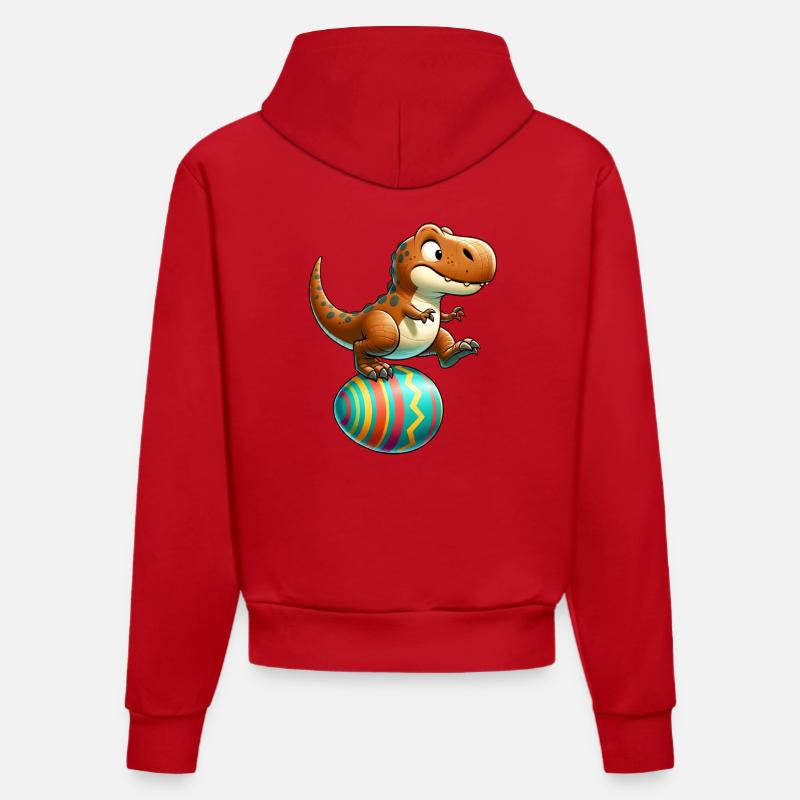 Dancing T-Rex, Easter Eggshell Fun - Organic Fitted Hoodie Made in EU - red