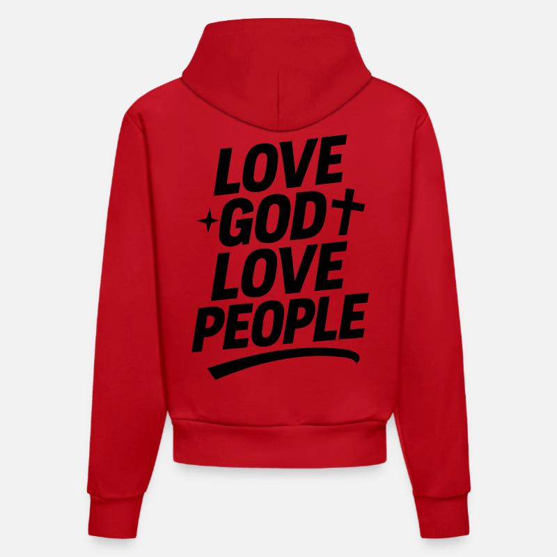 Aime Dieu et aime ton prochain - Sweat à capuche bio ajusté fabriqué en UE - rouge