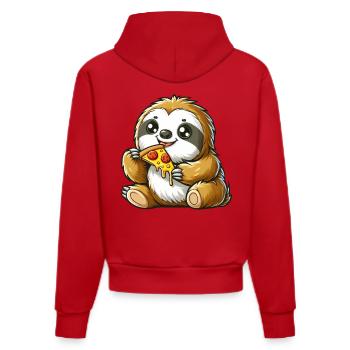 Süßes Faultier genießt Pizza Cartoon - Organic Fitted Hoodie Made in EU - Rot - Hinten