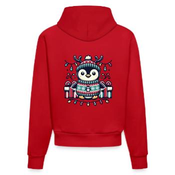 Süßer Weihnachtspinguin Mit Lichterkette - Organic Fitted Hoodie Made in EU - Rot - Hinten