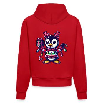 Fröhlicher Pinguin Mit Weihnachtslichtern - Organic Fitted Hoodie Made in EU - Rot - Hinten