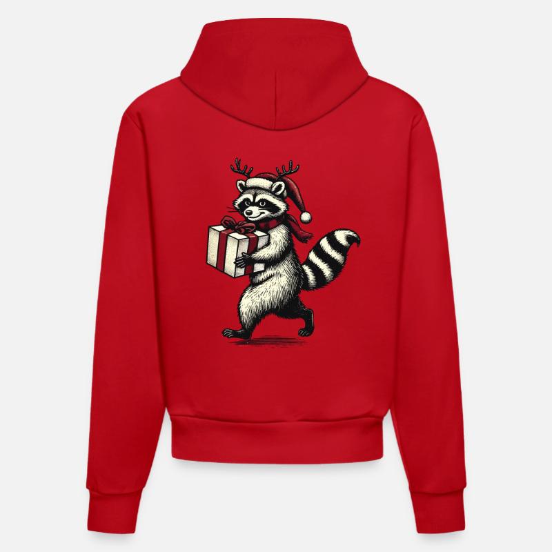 Weihnachts-Waschbär Mit Geschenk - Organic Fitted Hoodie Made in EU - Rot