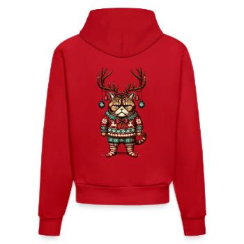 Chat de Noël avec des bois - Sweat à capuche bio ajusté fabriqué en UE - rouge - Dos