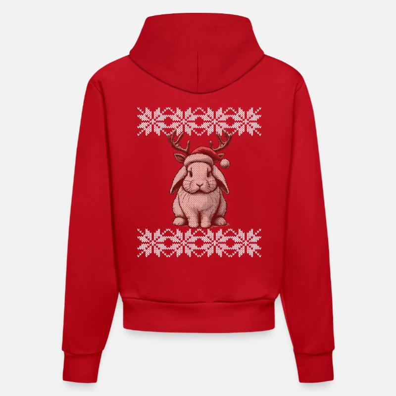 Mignon lapin renne Noël - Sweat à capuche bio ajusté fabriqué en UE - rouge