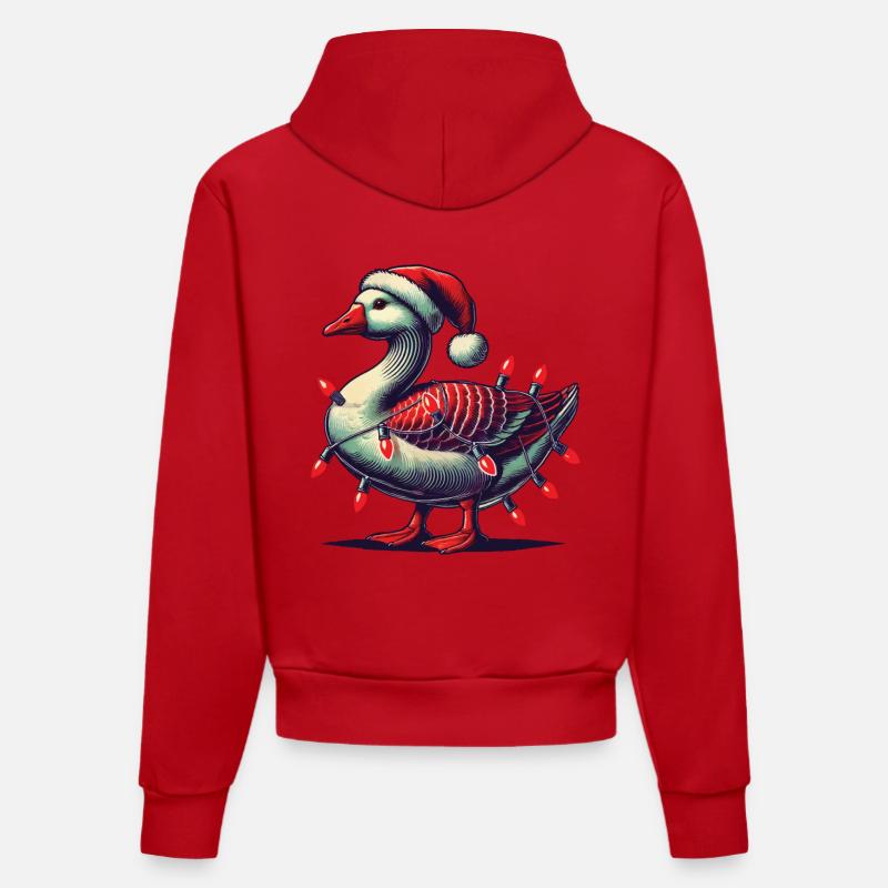 Noël drôle oie maladroite - Sweat à capuche bio ajusté fabriqué en UE - rouge