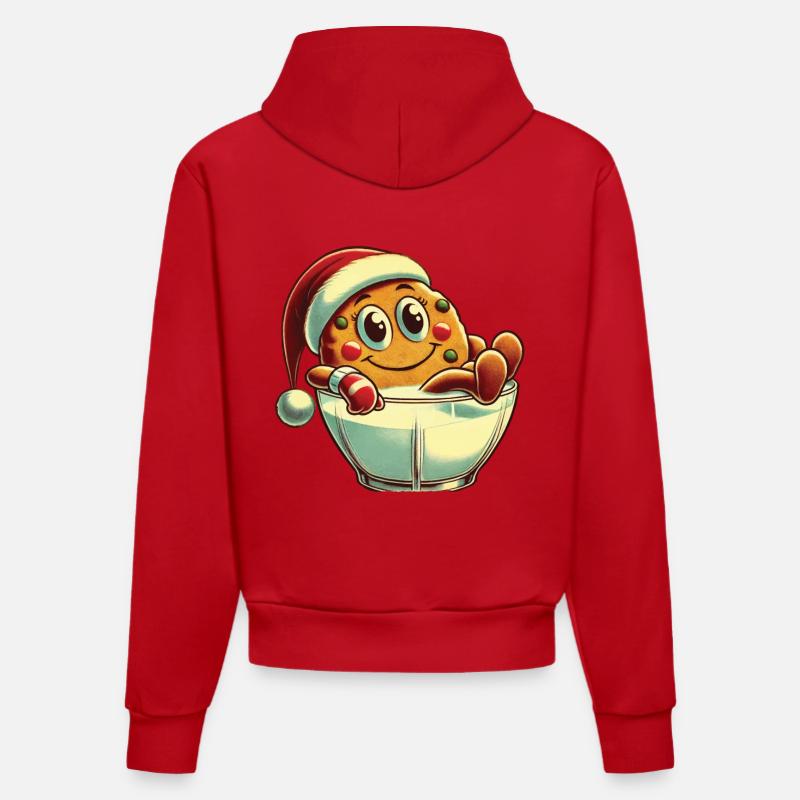 Joyeux Noël Retro Cookie Design - Sweat à capuche bio ajusté fabriqué en UE - rouge