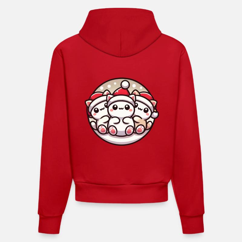 Chats mignons Noël Joie - Sweat à capuche bio ajusté fabriqué en UE - rouge