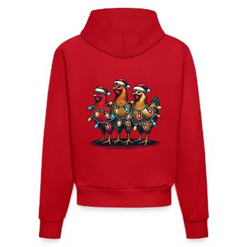 Weihnachten Lustige Hühner Mit Lichtern - Organic Fitted Hoodie Made in EU - Rot - Hinten