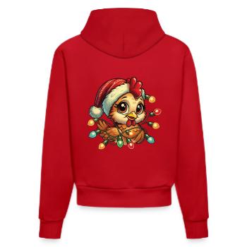 Drôle de poulet de Noël avec des guirlandes lumineuses - Sweat à capuche bio ajusté fabriqué en UE - rouge - Dos