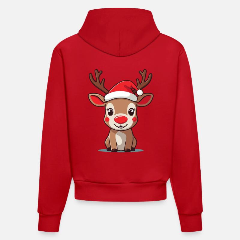 Joyeux renne Noël Photo - Sweat à capuche bio ajusté fabriqué en UE - rouge