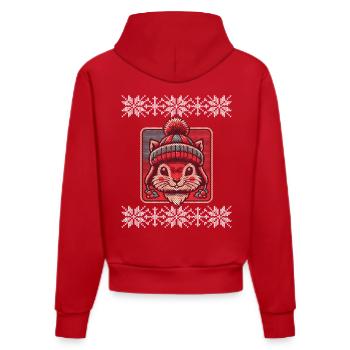 Winter squirrel with hat and pattern - Organic Fitted Hoodie Made in EU - red - Back