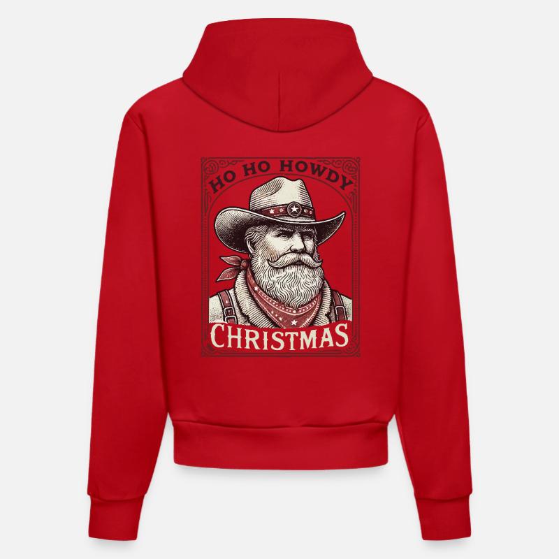 Ho Ho Howdy Noël Cowboy - Sweat à capuche bio ajusté fabriqué en UE - rouge