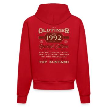 33. Geburtstag Oldtimer März 1992 Jahrgang 92 - Organic Fitted Hoodie Made in EU - Rot - Hinten