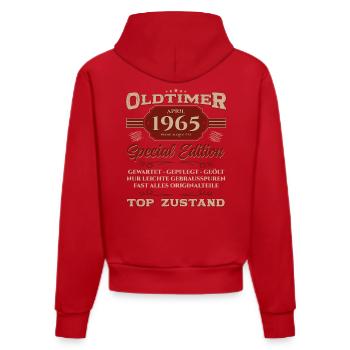 60. Geburtstag Oldtimer April Jahrgang 1965 - Organic Fitted Hoodie Made in EU - Rot - Hinten